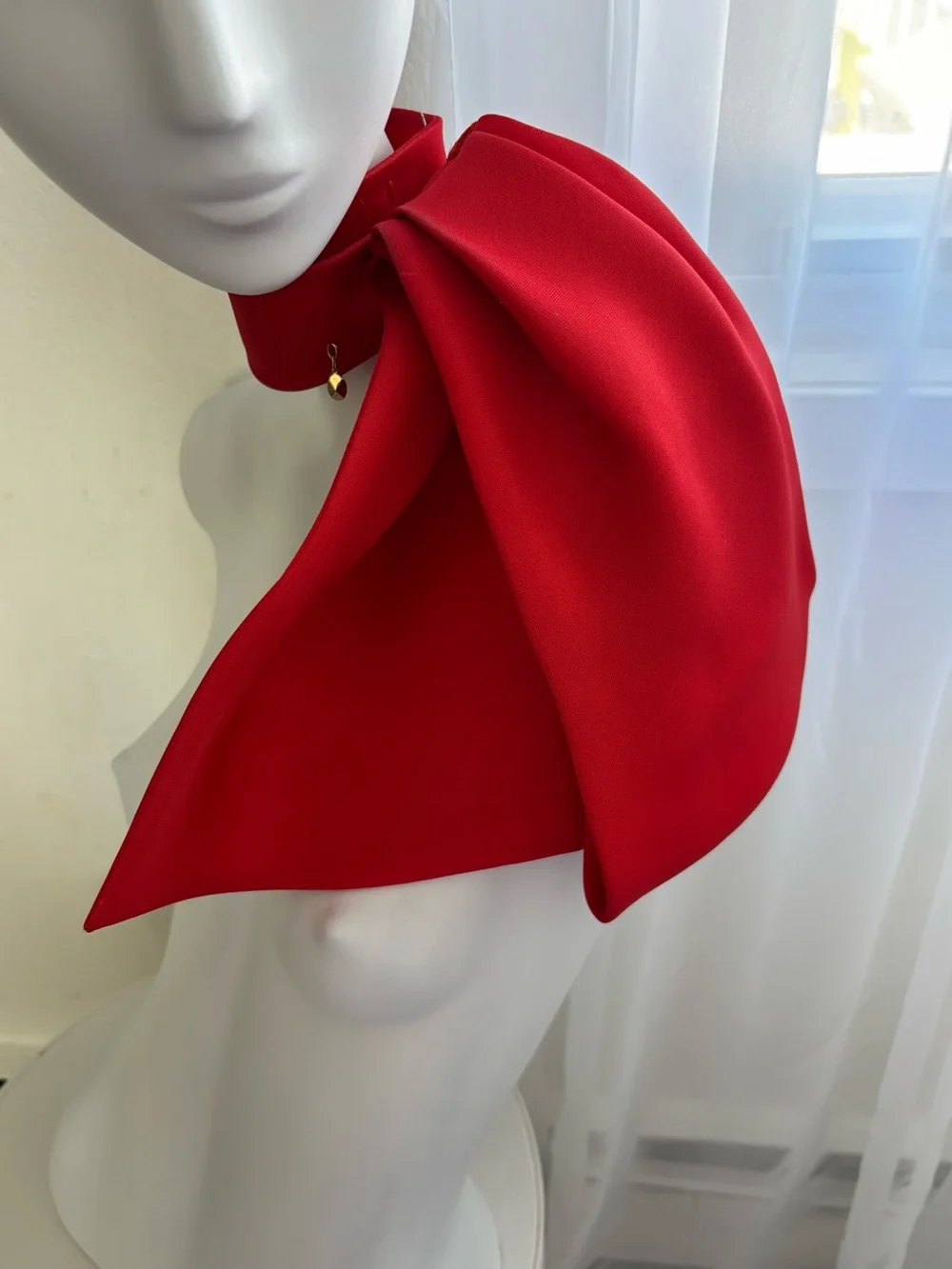 Dior Silk Gazar Collar Bow Scarf Faille in Dramatic Red